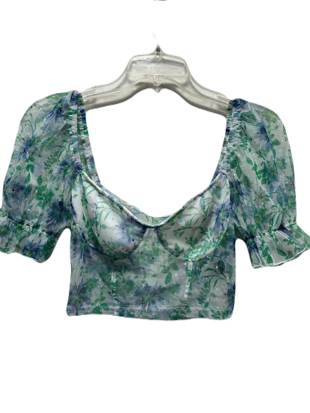 Sheer, Floral, Cropped, Puffy Sleeve BbyDoll Top